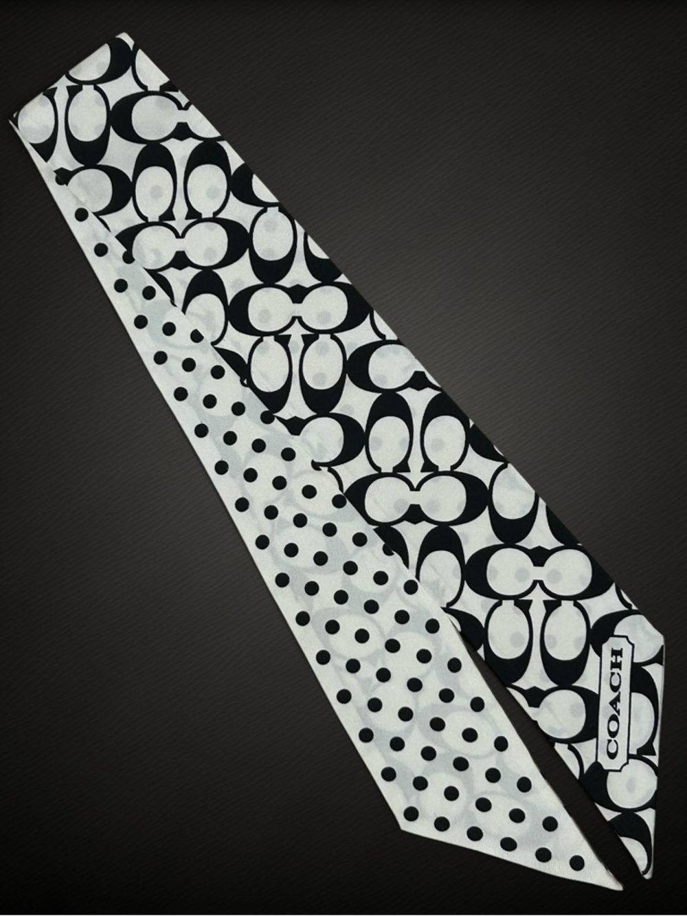 COACH Signature C & Dots Skinny Scarf in Black & White - Picture 1 of 5